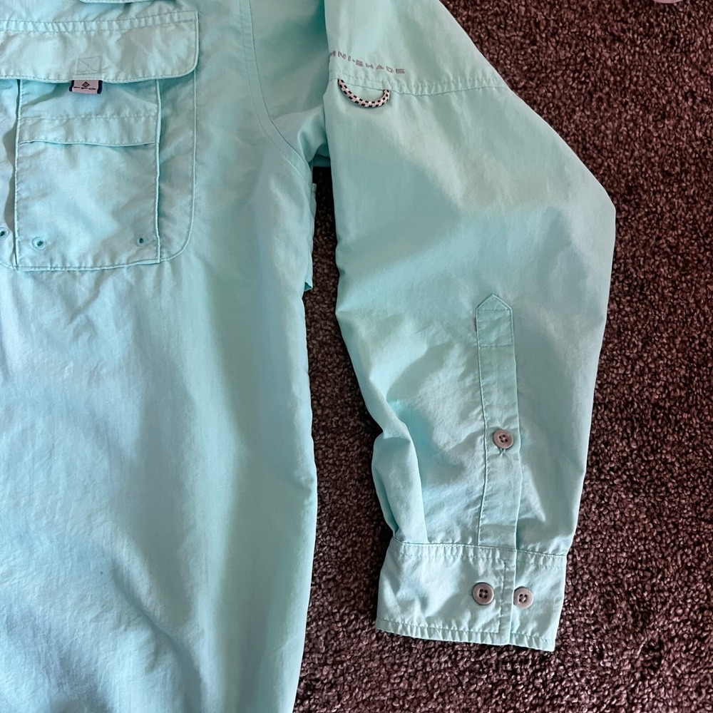 Columbia‎ PFG Fishing Shirt Omni-Shade Teal Roll-Up Long Sleeve Button Up - Picture 9 of 9